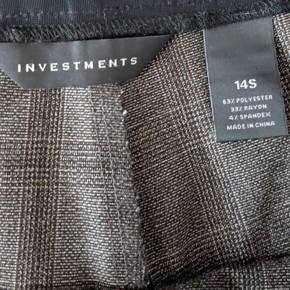 INVESTMENTS Brown Plaid High-Rise Pull-On Casual Career Pants; Size 14 Short - Picture 3 of 4